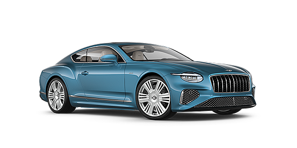 Bentley Tallinn New Bentley Continental GT Azure coupe front three quarter in Light Windsor Blue paint